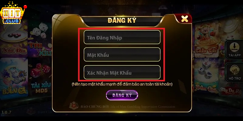Điền thông tin đăng ký HITCLUB Điền thông tin đăng ký HITCLUB