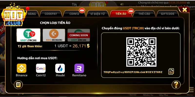 Gửi tiền vào acc HITCLUB bằng tiền ảo Gửi tiền vào acc HITCLUB bằng tiền ảo